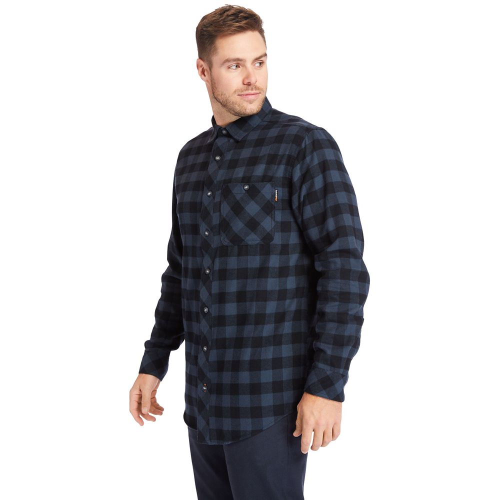 Timberland Mens Shirts PRO® Woodfort Mid-Weight Flex Flannel Work - Navy - India TL4239658